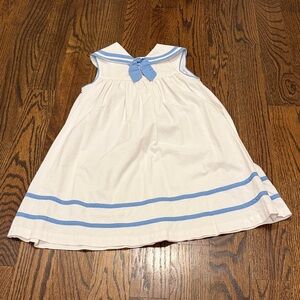 White Sailor-Style Girls' Dress with Light Blue Trim